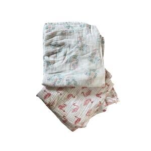 Aden + Anais muslin infant swaddle blanket bundle hearts and flamingos